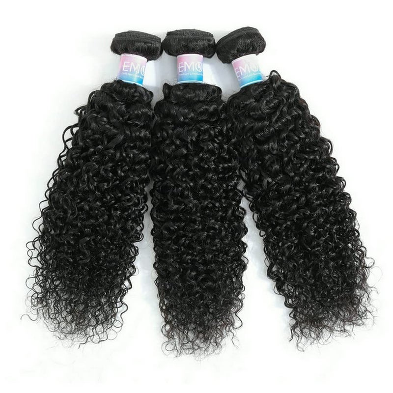 EMOL Kinky Curly Human Hair Bundles - Thick Curly Weave, Virgin Hair, Full Head, Natural Black Color, Can Be Dyed - 3 Bundles Total, 300g, 10-14 Inch - Image 2